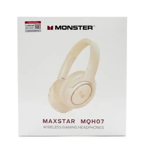 Monster Maxstar MQH07 Wireless Gaming Headphones | Beige Color | Low Latency Bluetooth | Over-Ear Gaming Headset with Deep Bass | For PC, Mobile, PS5